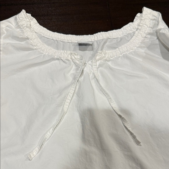 CP Shades White Blouse with Drawstring Ruffled Neckline - Picture 4 of 8